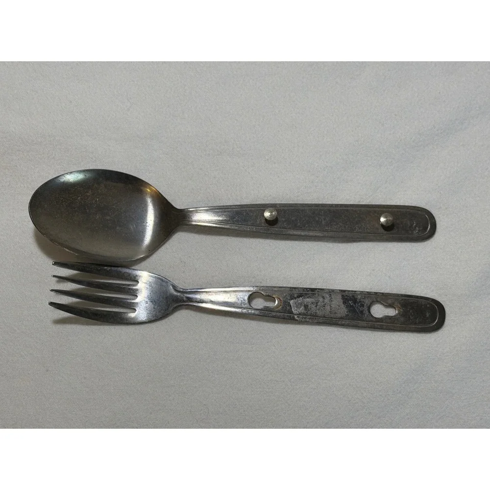 Vintage Stainless Steel Interlocking Camping Spoon and Fork Set Japan Made